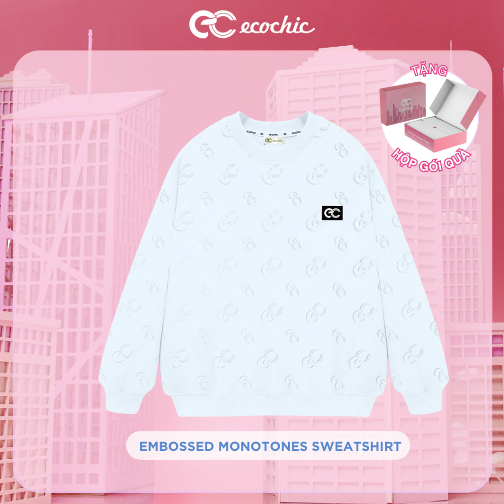 ECOCHIC EMBOSSED MONOTONES SWEATSHIRT Sweater Made of Ecozy Material, New High Quality Technology, Genuine, Many Colors B111 