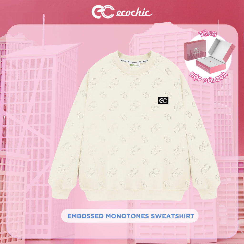 ECOCHIC EMBOSSED MONOTONES SWEATSHIRT Sweater Made of Ecozy Material, New High Quality Technology, Genuine, Many Colors B111 