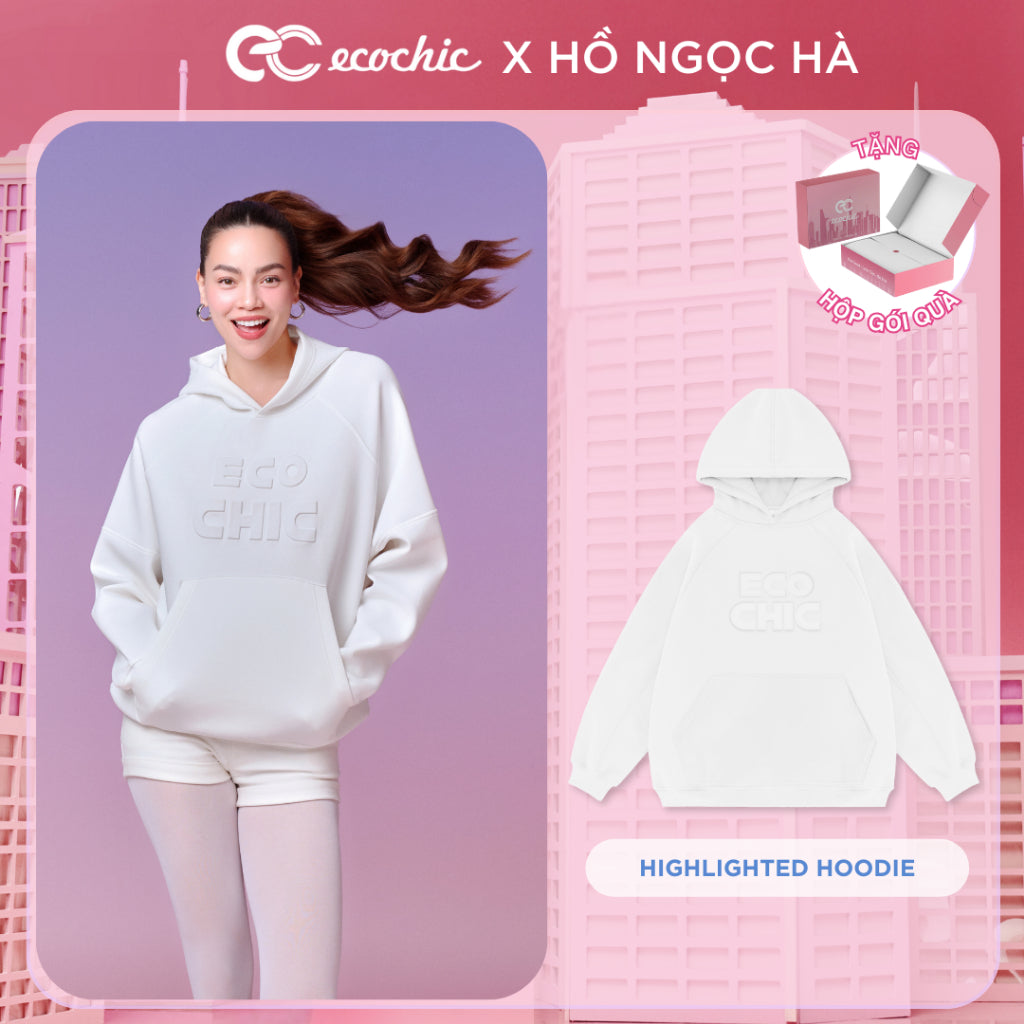 HIGHLIGHTED ECOCHIC Local Brand Hoodie High Quality Material Embossed Printing Technology Unisex Men's and Women's Loose Fit B087