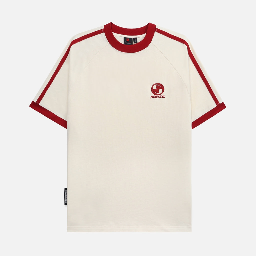 NEEDS OF WISDOM Line Boxy Raglan Tee - Cream/Red - Genuine Local Brand