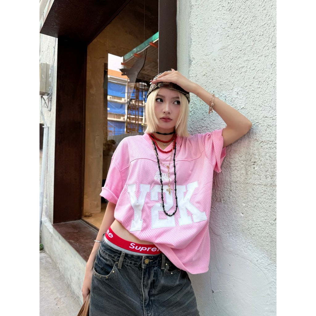 DirtyCoins Jersey Football Y2K T-Shirt - Pink