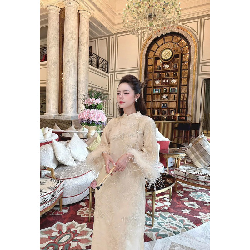 [PRE-ORDER] My Nhan innovative ao dai with feather sleeves 