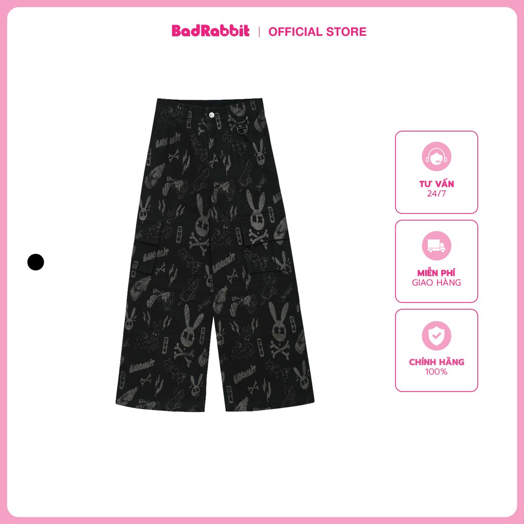 Unisex Bad Rabbit BLACK OVERPRINT PANTS - Genuine Local Brand