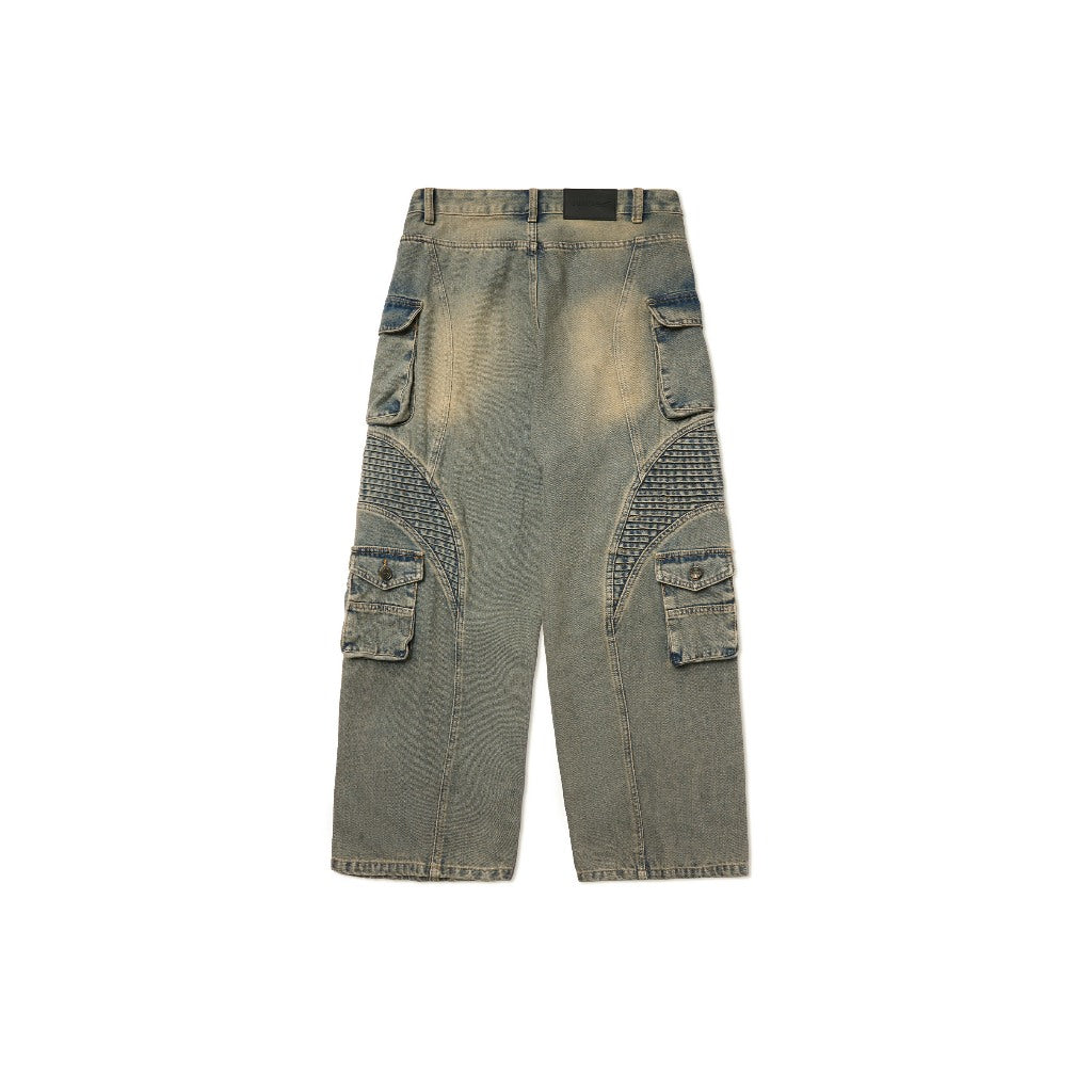 HADES Wash Baggy Denim Trousers Blue - Genuine HADES Brand Unisex long denim pants
