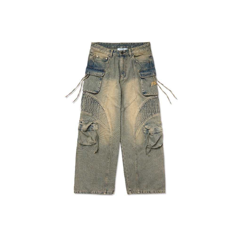 HADES Wash Baggy Denim Trousers Blue - Genuine HADES Brand Unisex long denim pants