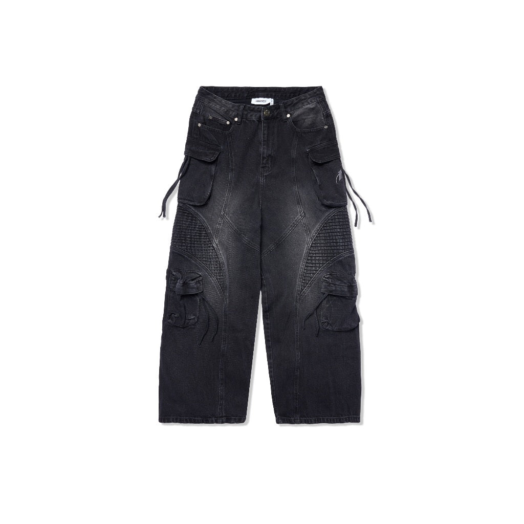 HADES Wash Baggy Denim Trousers Black - Genuine HADES Brand Unisex long denim pants