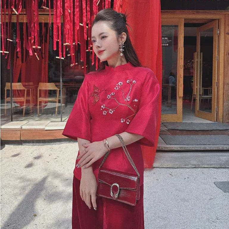 [PRE-ORDER] French dress with floral embroidery and velvet pants Ngoc Duong 