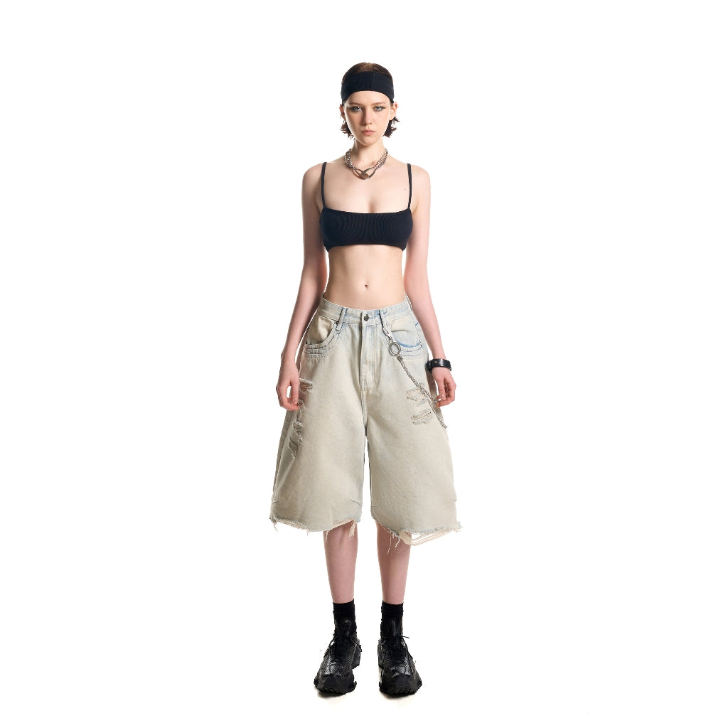 HADES Trio Star Wash Jean Shorts - HADES Brand genuine Unisex jean shorts