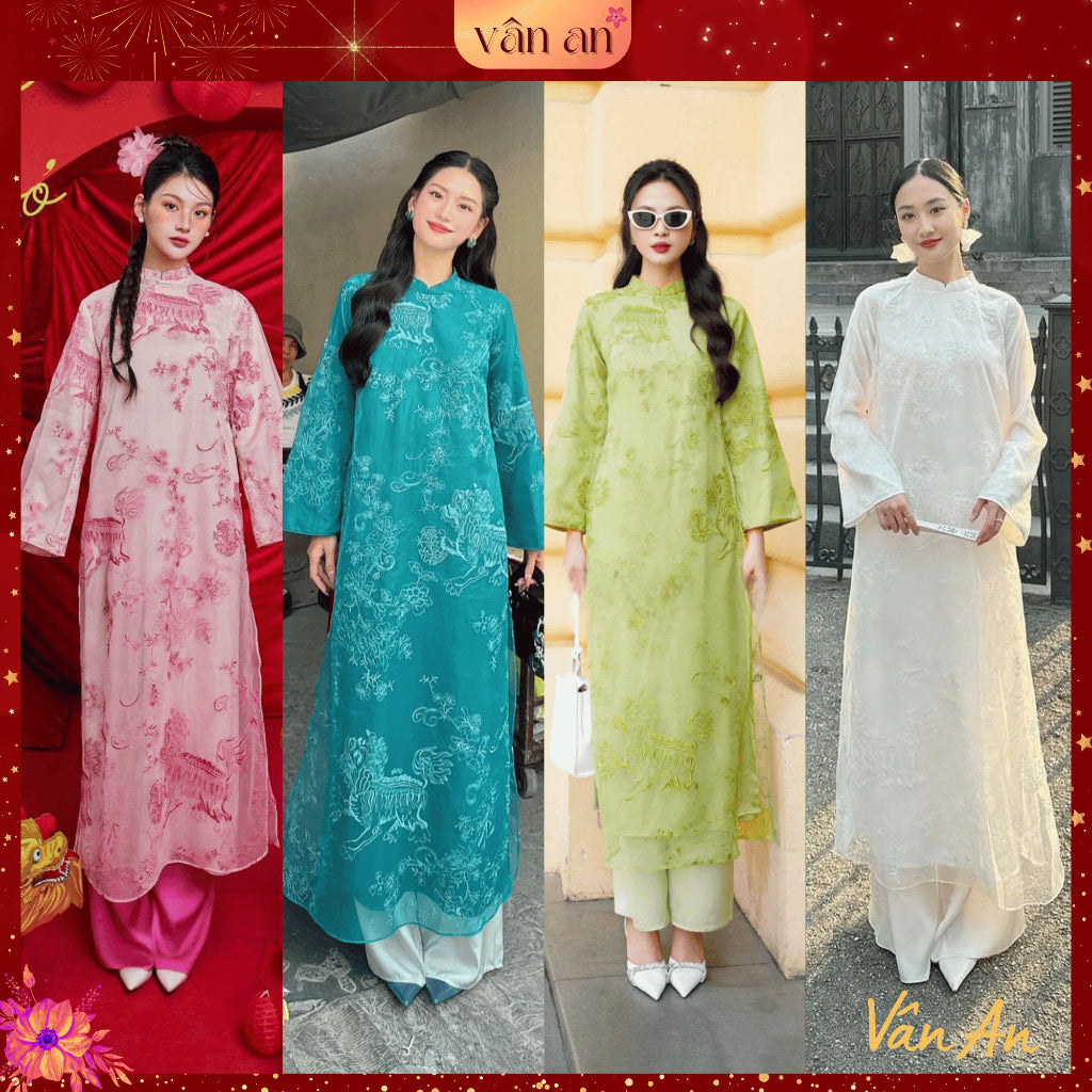 [VAN AN - TET 2026] BICH SU Ao Dai - Straight Fit, Long Sleeves - High Quality Oganza Silk Material with Unicorn Embroidered Pattern - (AVAILABLE)