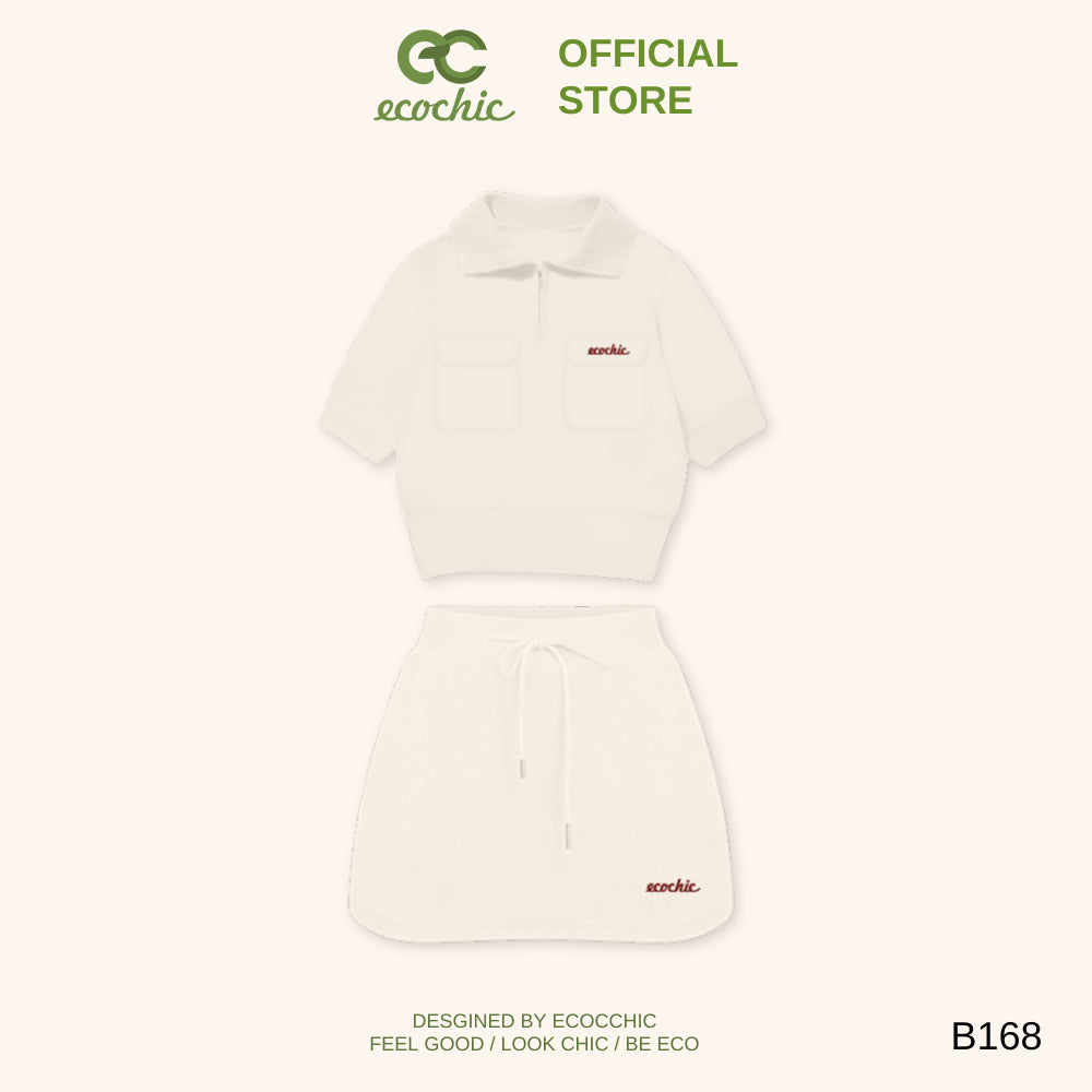 ECOCHIC CANDY CLOUD SET Polo Halfzip Crop Shirt with Skirt Made of High Quality, Soft, Genuine Material B168 