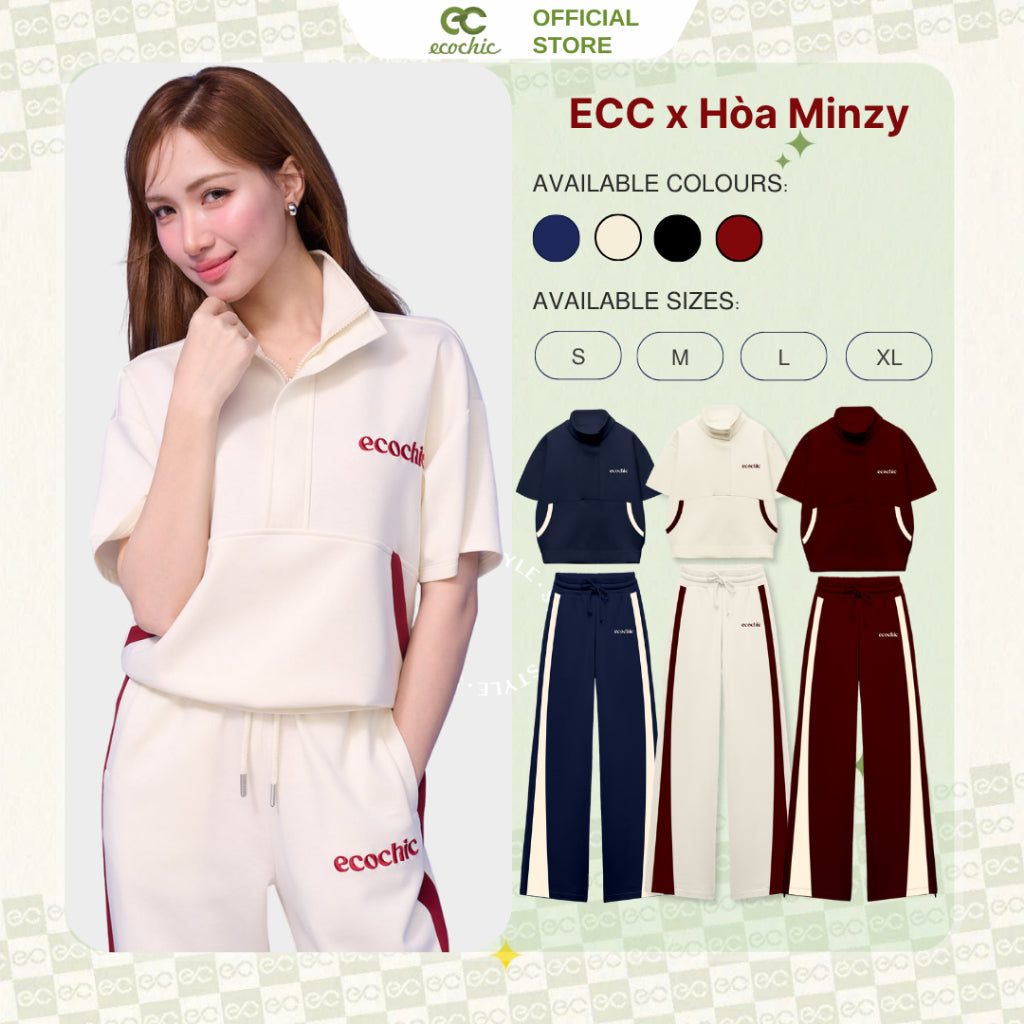 ECOCHIC SWEET DAILY DARLING Long Set High Neck Shirt with High Waisted Pants Made of High Quality, Soft, Genuine Material B170 