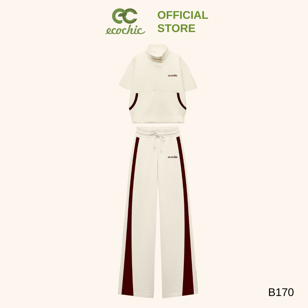 ECOCHIC SWEET DAILY DARLING Long Set High Neck Shirt with High Waisted Pants Made of High Quality, Soft, Genuine Material B170 