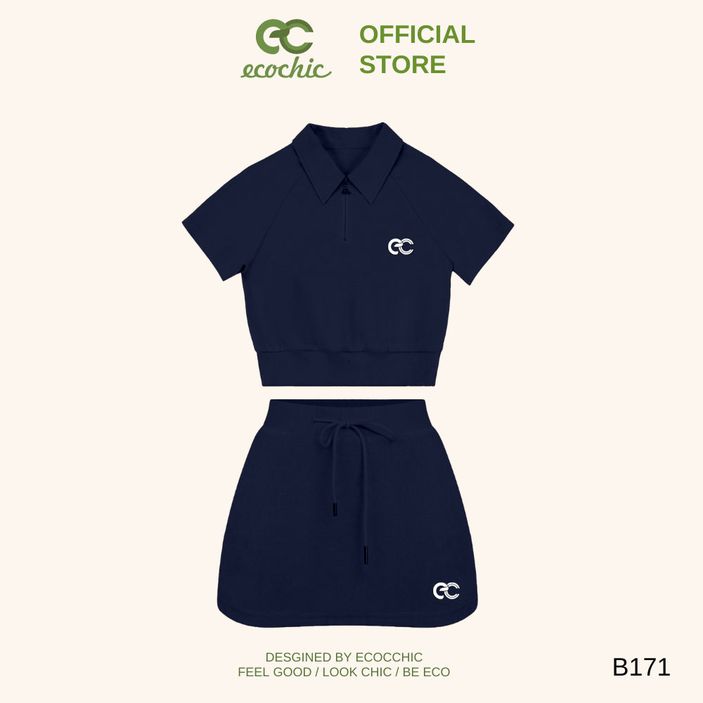 ECOCHIC DREAM FIT SET Polo Halfzip Crop Shirt with Skirt Made of High Quality, Soft, Genuine Material B171 