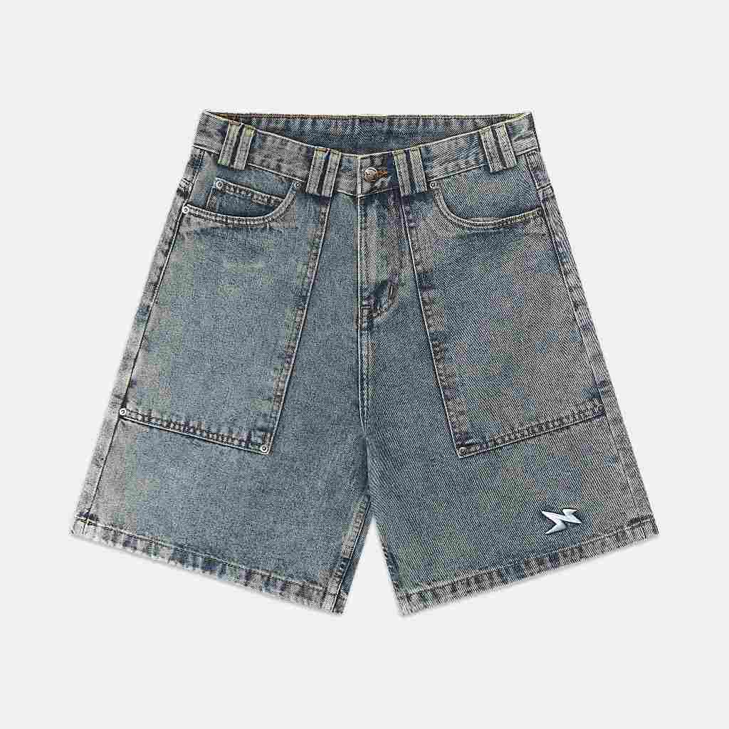 NEEDS OF WISDOM Wide Fit Denim Shorts - Washed Gray Blue - Genuine Local Brand