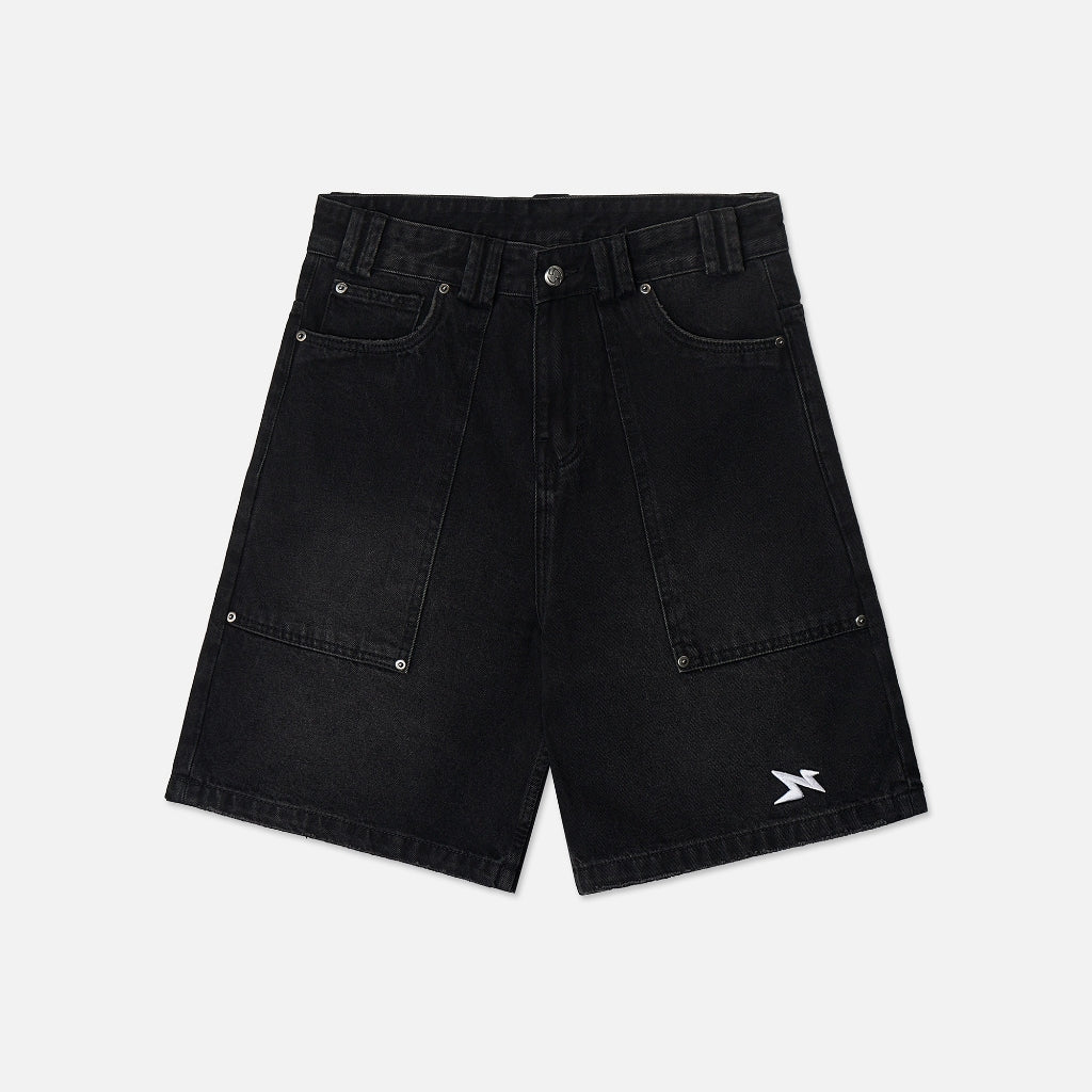 NEEDS OF WISDOM Wide Fit Denim Shorts - Washed Black - Genuine Local Brand