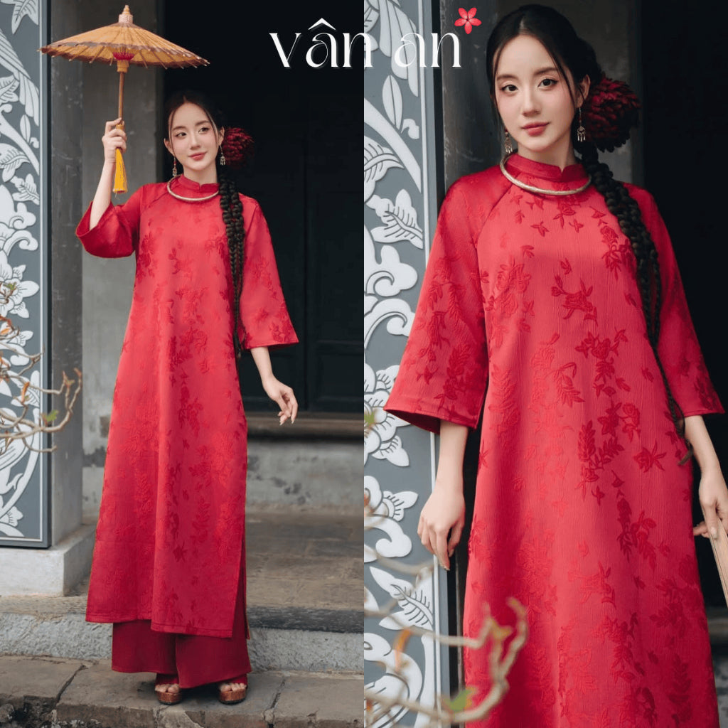 [VAN AN - TET 2026] XUAN LAM Ao Dai - Straight-cut 2-panel design, High-quality Woven Floral Chau Sa Brocade - (AVAILABLE)