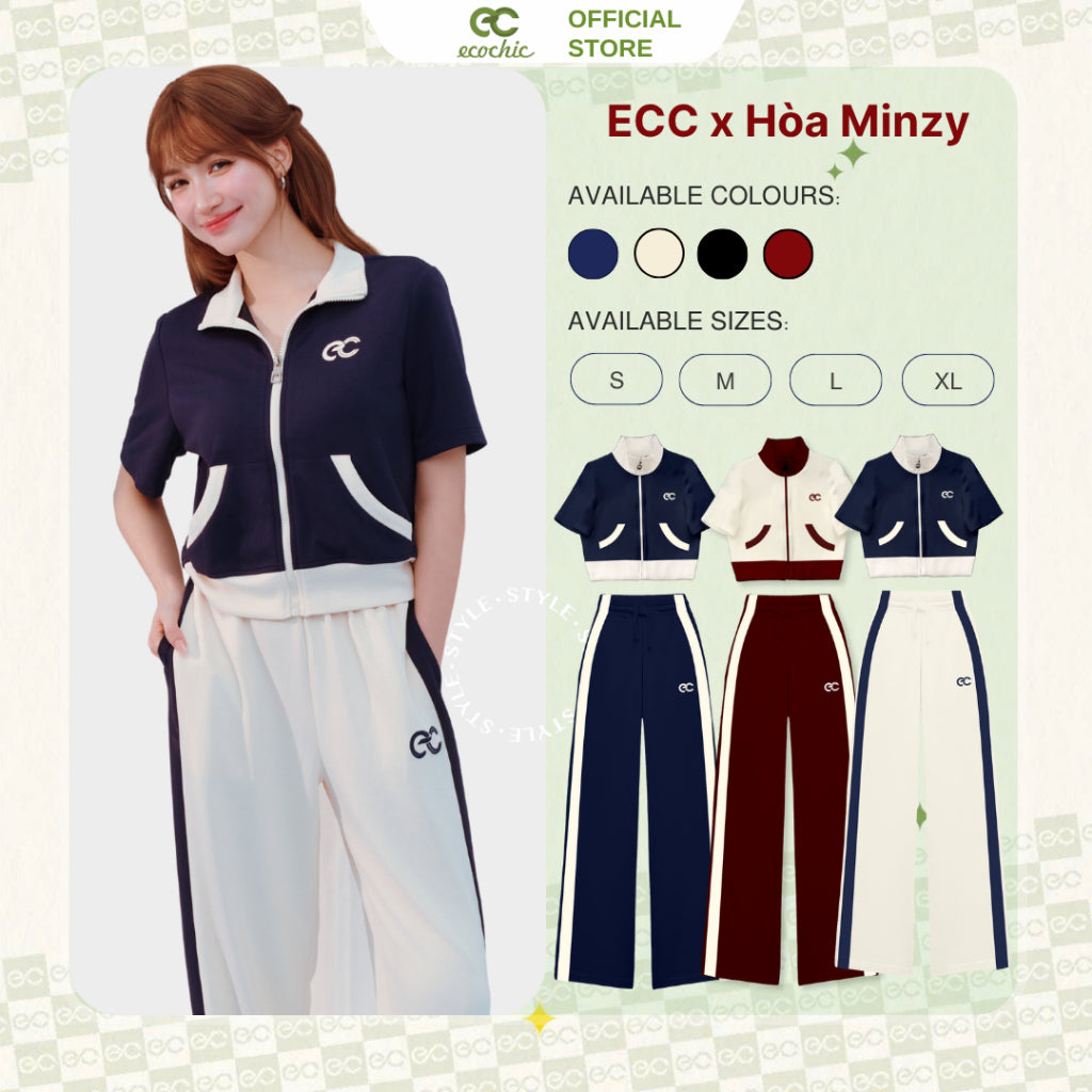 Set Bộ Dài ECOCHIC x HÒA MINZY SOFT BLOOM Áo Phối Khóa Quần Dài Chất Liệu Cao Cấp Mềm Mịn Chính Hãng B173