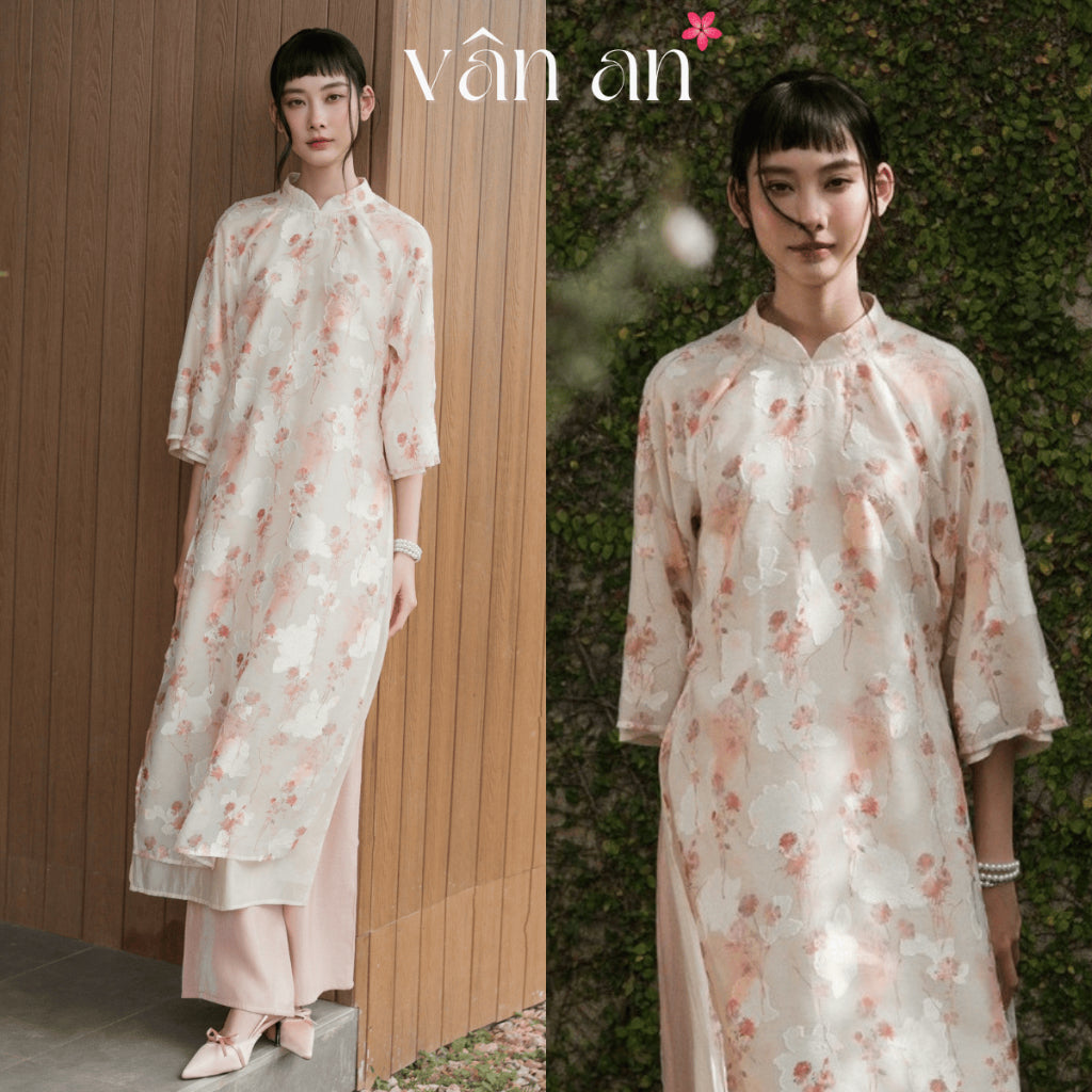 [VAN AN - TET 2026] XUAN CHI Ao Dai - Straight Fit, Half Sleeves - Premium Silk Material Printed with 3D Floral Patterns, Gentle and Graceful