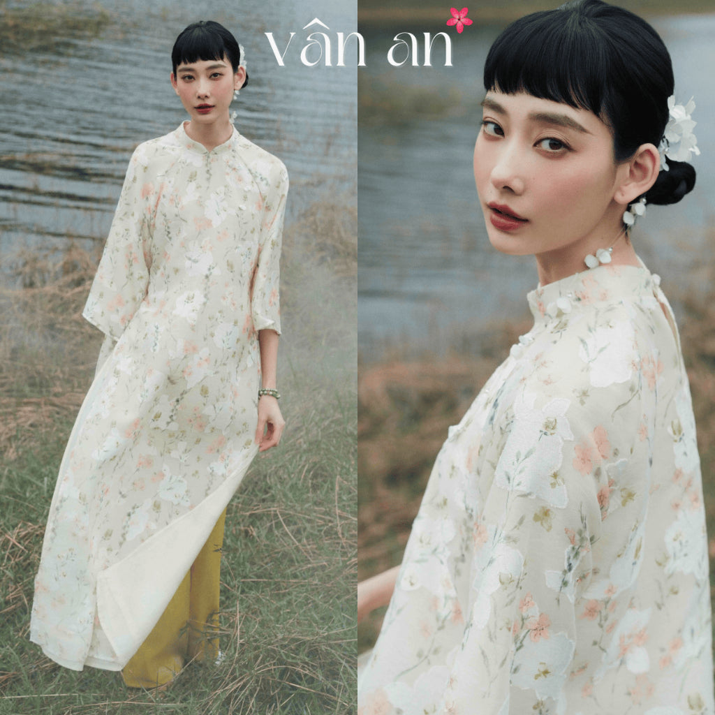 [VAN AN - TET 2026] XUAN CHI Ao Dai - Straight Fit, Half Sleeves - Premium Silk Material Printed with 3D Floral Patterns, Gentle and Graceful