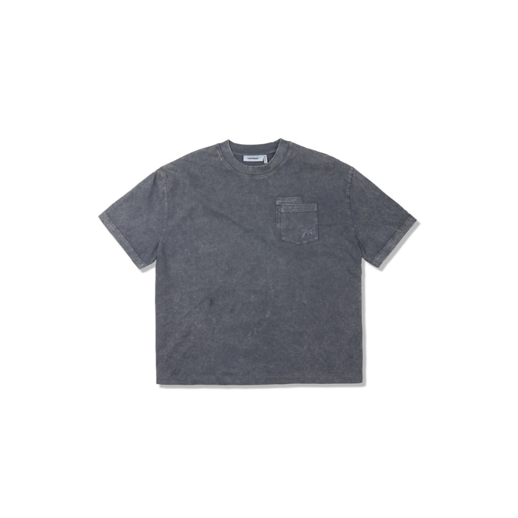 HADES FLORAL POCKET TEE - GREY WASH - Unisex Boxy Basic T-Shirt - Genuine HADES Brand