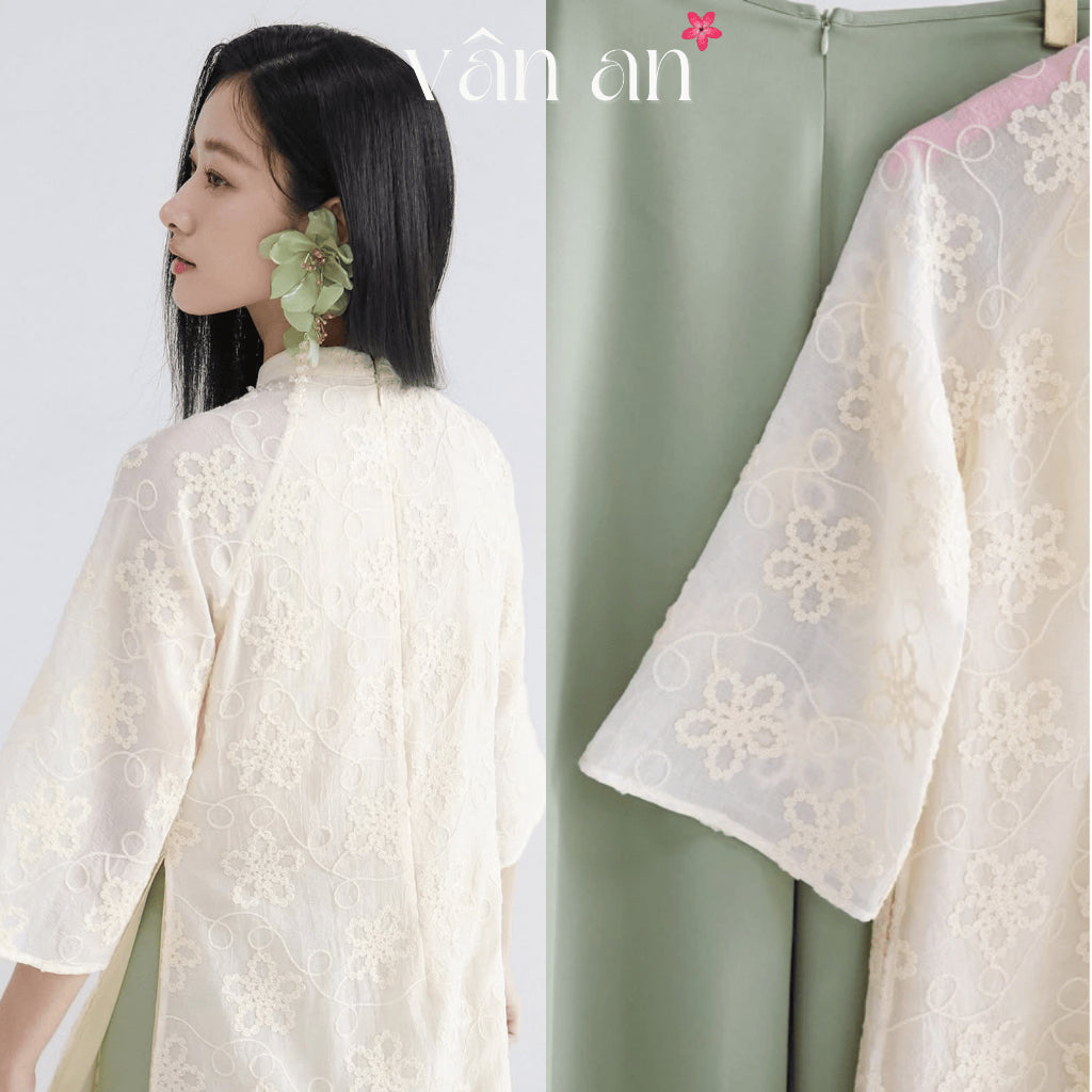 [VAN AN - TET 2026] XUAN VU Ao Dai - 4-panel straight-cut, silk chiffon material with elegant floral embroidery - (AVAILABLE)
