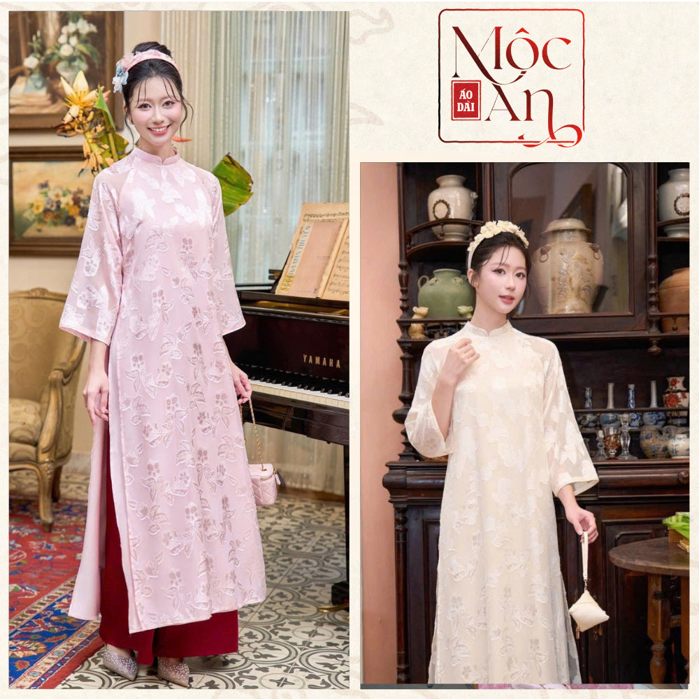 Modernized Ao Dai with a loose fit, made of chiffon fabric with 4 panels, elegant and graceful - Authentic Moc An Ao Dai. 
