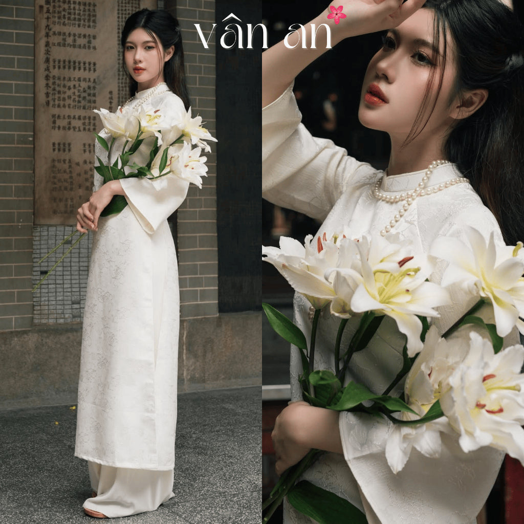 [VAN AN - TET 2026] Ao Dai CHAU SA - Straight cut, Half sleeves with two-panel design - High quality embossed brocade material - AVAILABLE