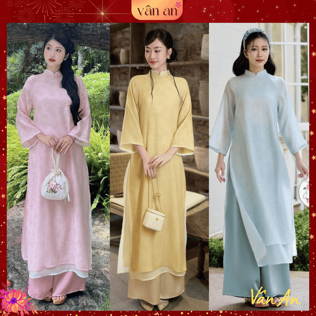 [VAN AN - TET 2026] NHA TRUC Ao Dai - 4-panel Straight Design - Crepe Silk Material with High-Quality Embossed Floral Pattern - (AVAILABLE)