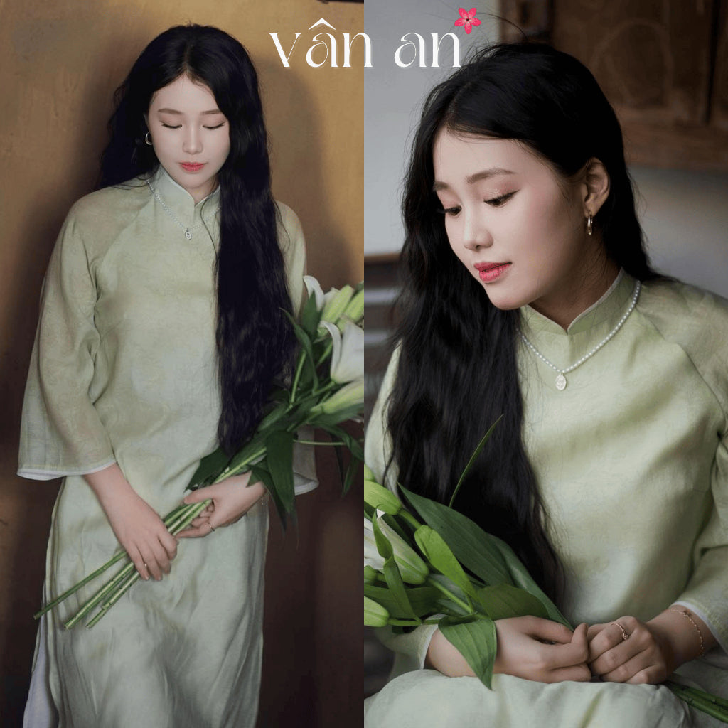 [VAN AN - TET 2026] NHA TRUC Ao Dai - 4-panel Straight Design - Crepe Silk Material with High-Quality Embossed Floral Pattern - (AVAILABLE)