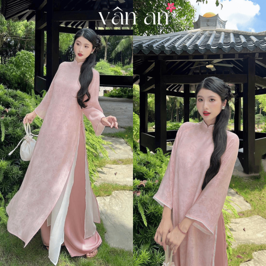 [VAN AN - TET 2026] NHA TRUC Ao Dai - 4-panel Straight Design - Crepe Silk Material with High-Quality Embossed Floral Pattern - (AVAILABLE)