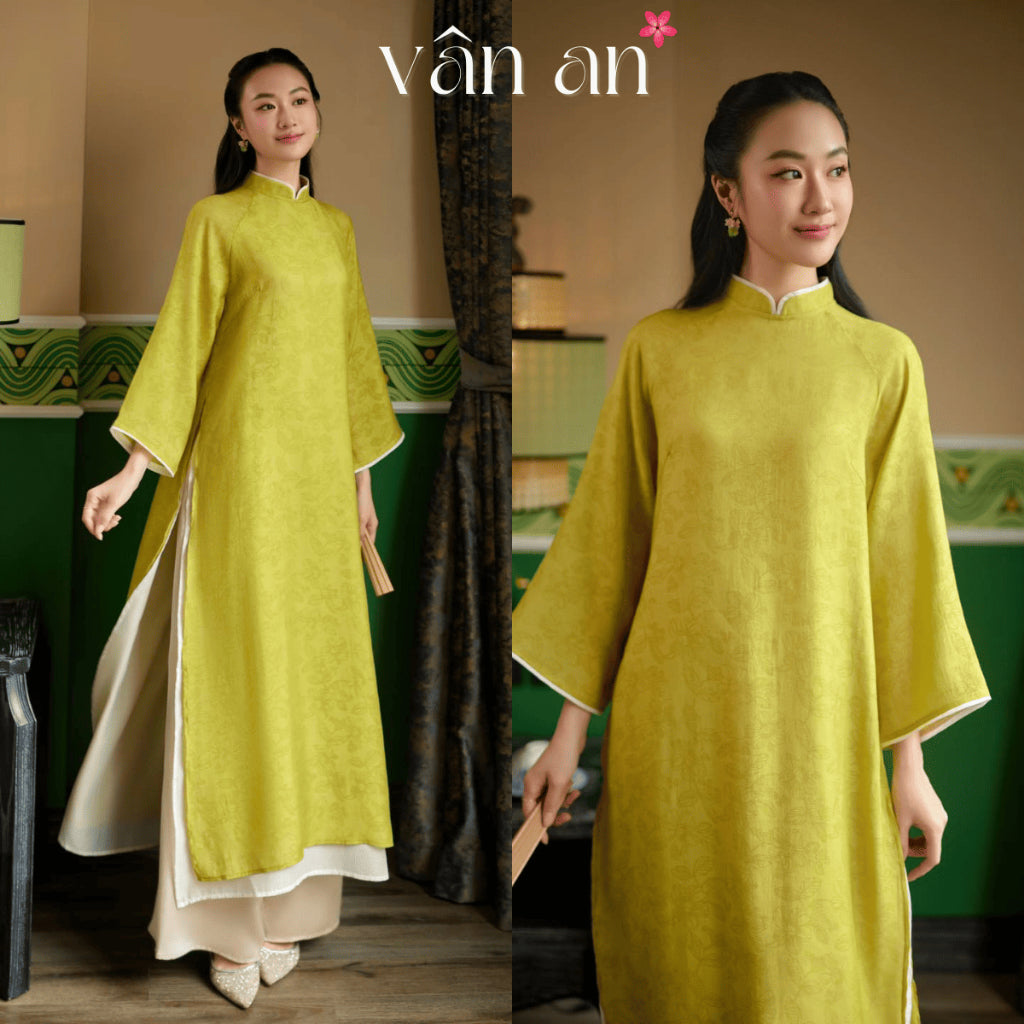 [VAN AN - TET 2026] NHA TRUC Ao Dai - 4-panel Straight Design - Crepe Silk Material with High-Quality Embossed Floral Pattern - (AVAILABLE)