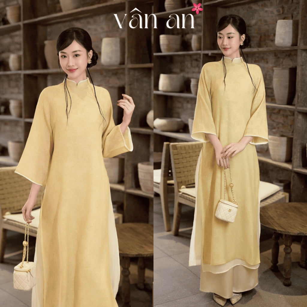 [VAN AN - TET 2026] NHA TRUC Ao Dai - 4-panel Straight Design - Crepe Silk Material with High-Quality Embossed Floral Pattern - (AVAILABLE)
