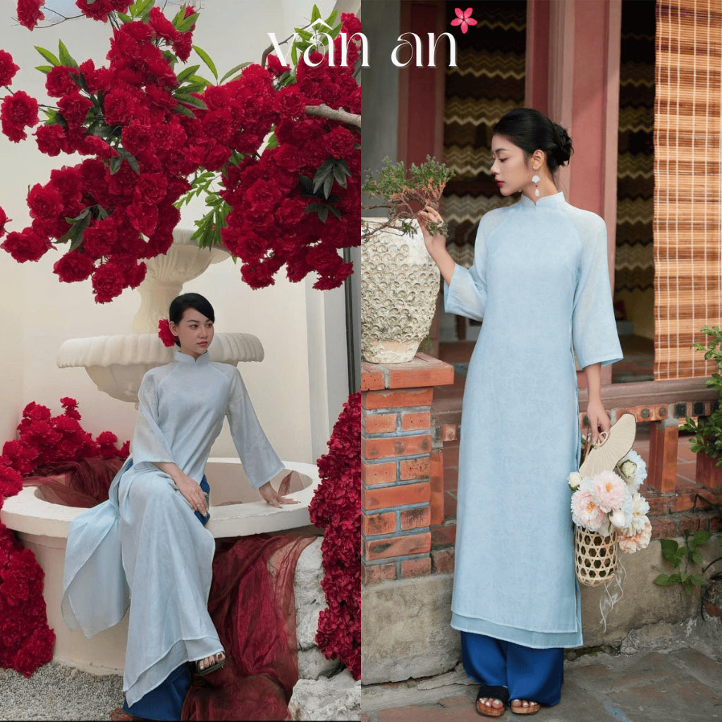 [VAN AN - TET 2026] NHA TRUC Ao Dai - 4-panel Straight Design - Crepe Silk Material with High-Quality Embossed Floral Pattern - (AVAILABLE)