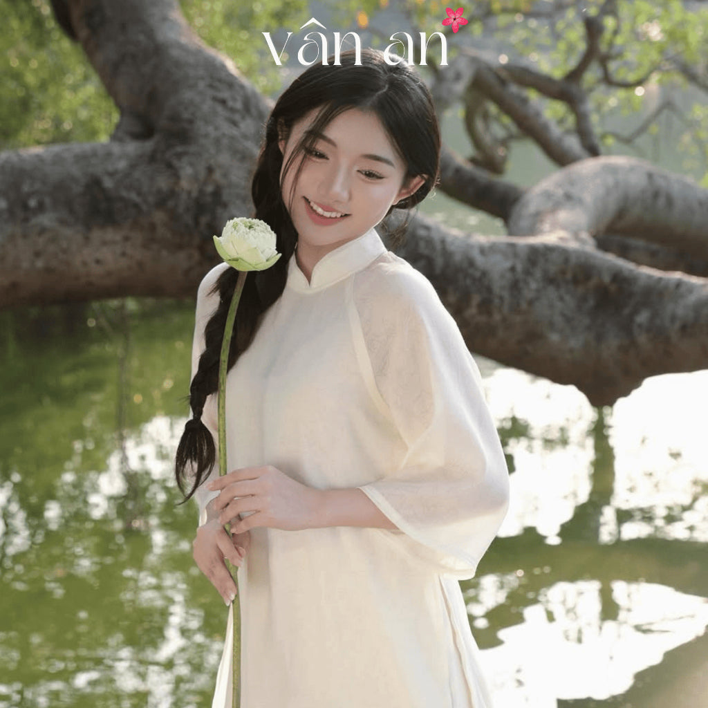 [VAN AN - TET 2026] NHA TRUC Ao Dai - 4-panel Straight Design - Crepe Silk Material with High-Quality Embossed Floral Pattern - (AVAILABLE)