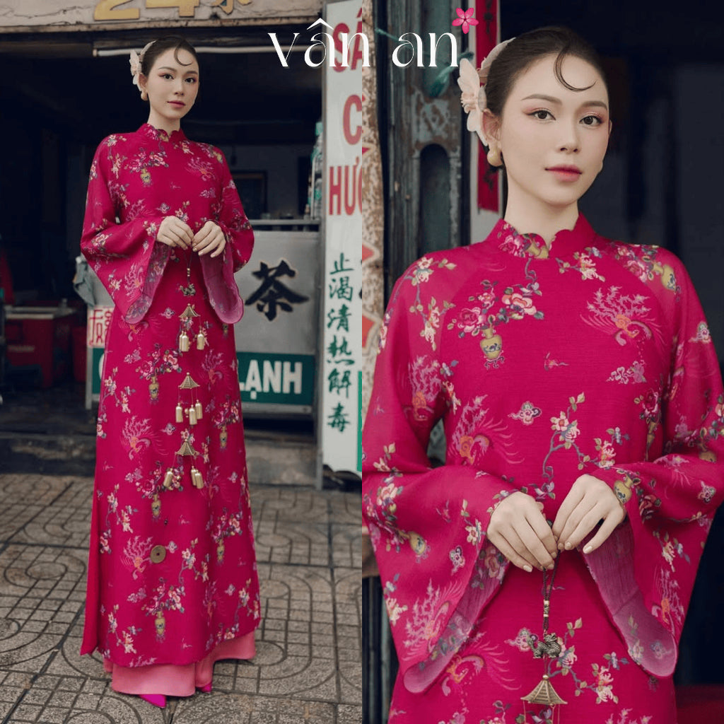 [VAN AN - TET 2026] CHAU DIEP Ao Dai - Long Style, Long Sleeves With 4-Panel Design - Premium Silk Material With High-Quality Printed Patterns