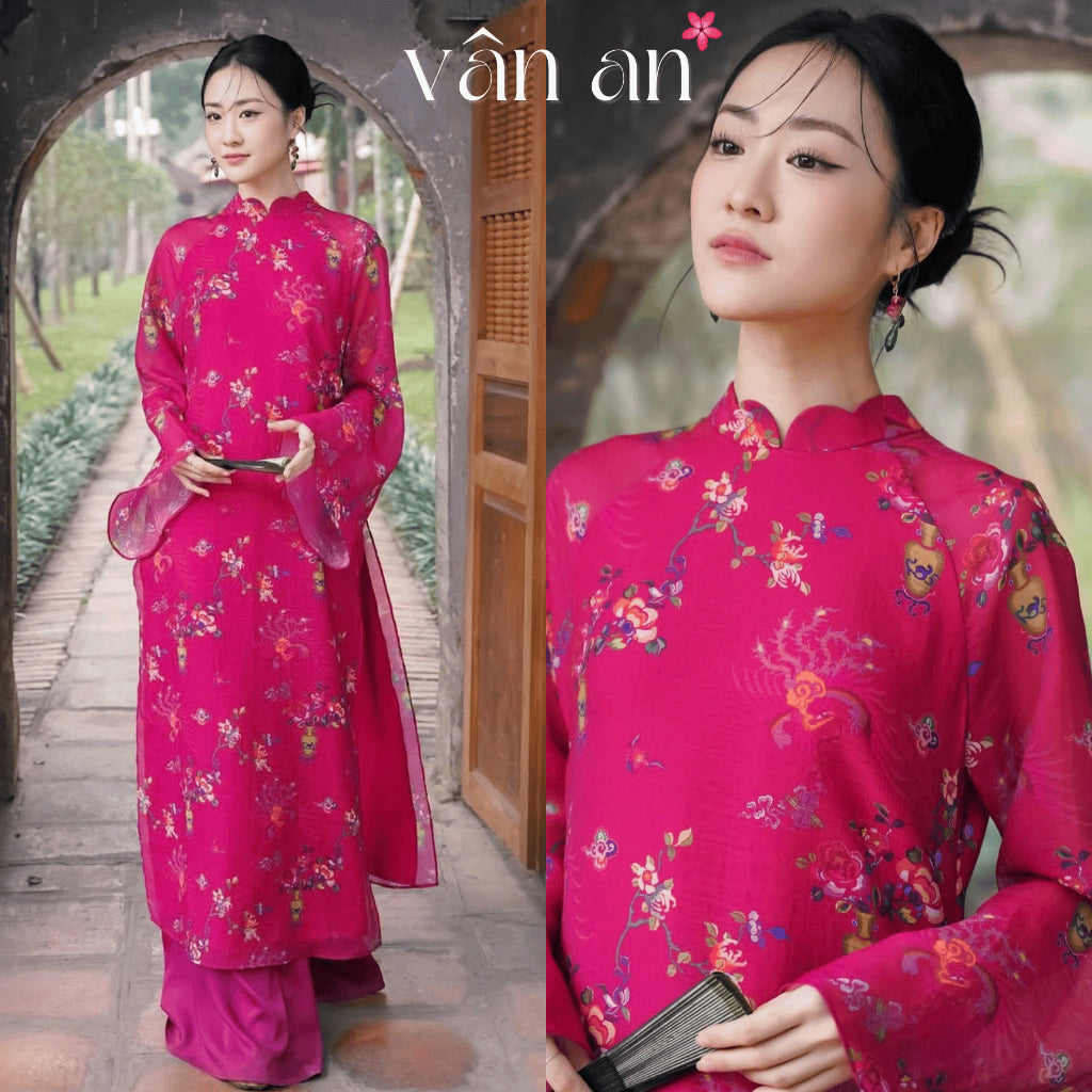 [VAN AN - TET 2026] CHAU DIEP Ao Dai - Long Style, Long Sleeves With 4-Panel Design - Premium Silk Material With High-Quality Printed Patterns