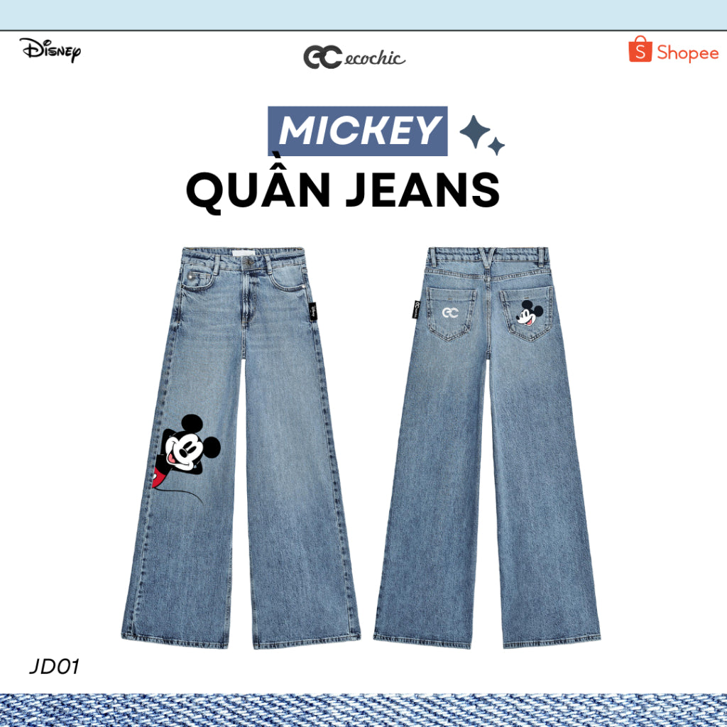 Quần Jeans ECOCHIC MICKEY Quần Bò Denim Dài Nam Nữ Cao Cấp Hàng Chính Hãng Bản Quyền Disney JD01