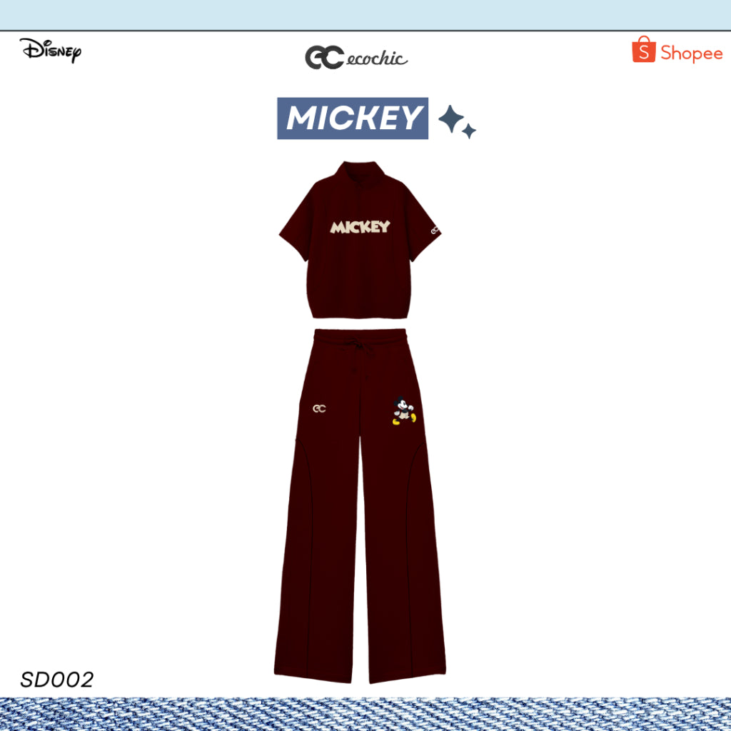 ECOCHIC MICKEY LUX SET High-Neck Half-Zip Shirt High-Waisted Pants Genuine Disney Copyright SD002