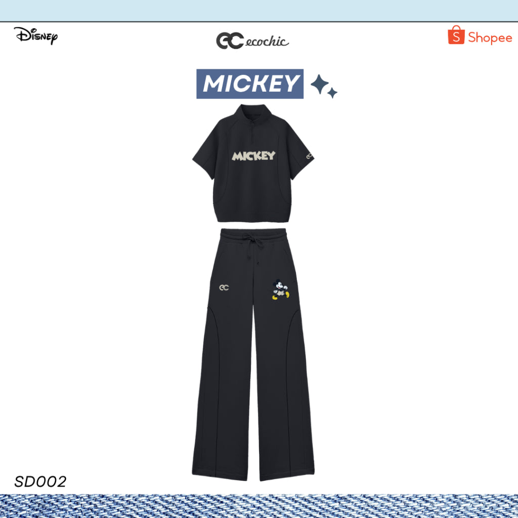 ECOCHIC MICKEY LUX SET High-Neck Half-Zip Shirt High-Waisted Pants Genuine Disney Copyright SD002
