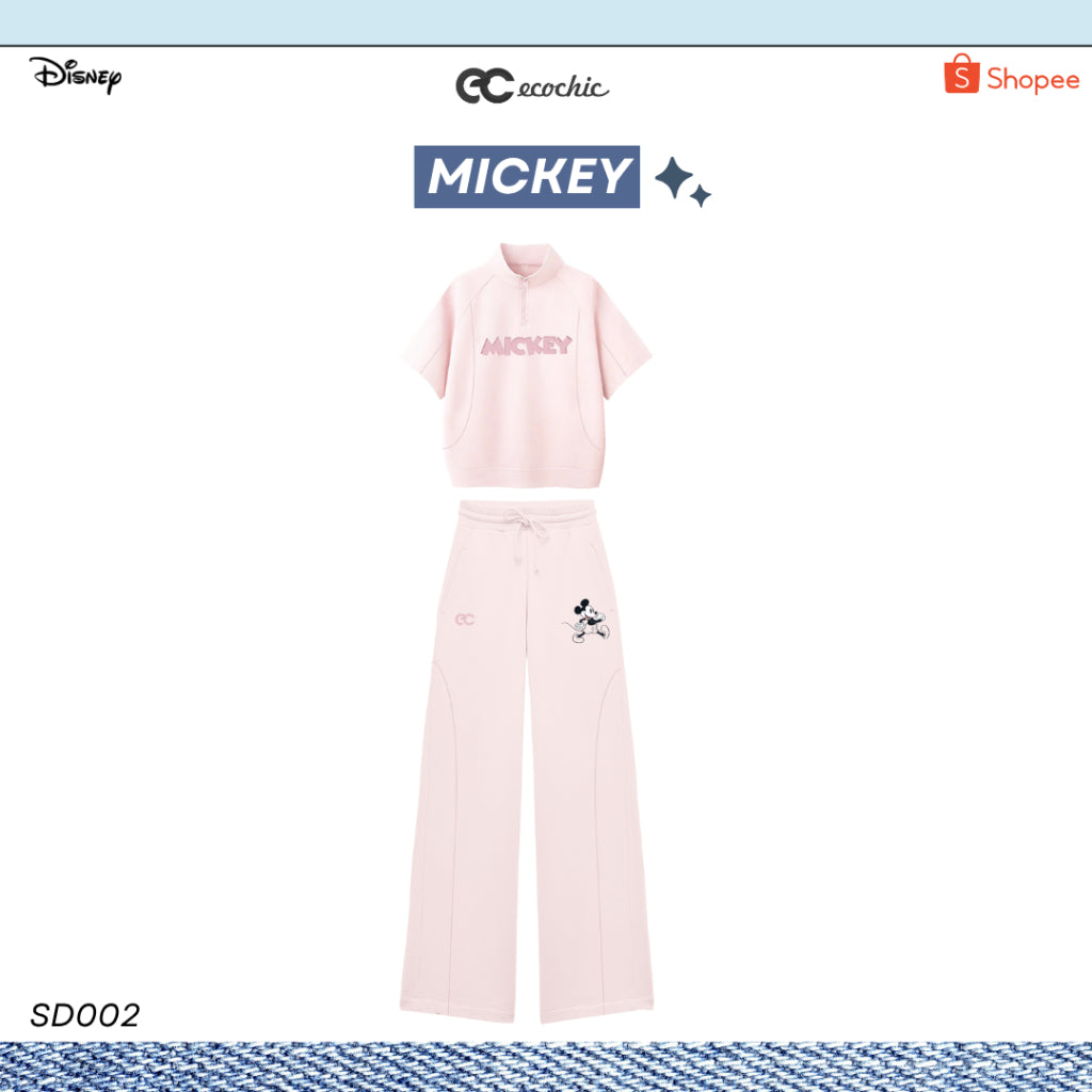 ECOCHIC MICKEY LUX SET High-Neck Half-Zip Shirt High-Waisted Pants Genuine Disney Copyright SD002