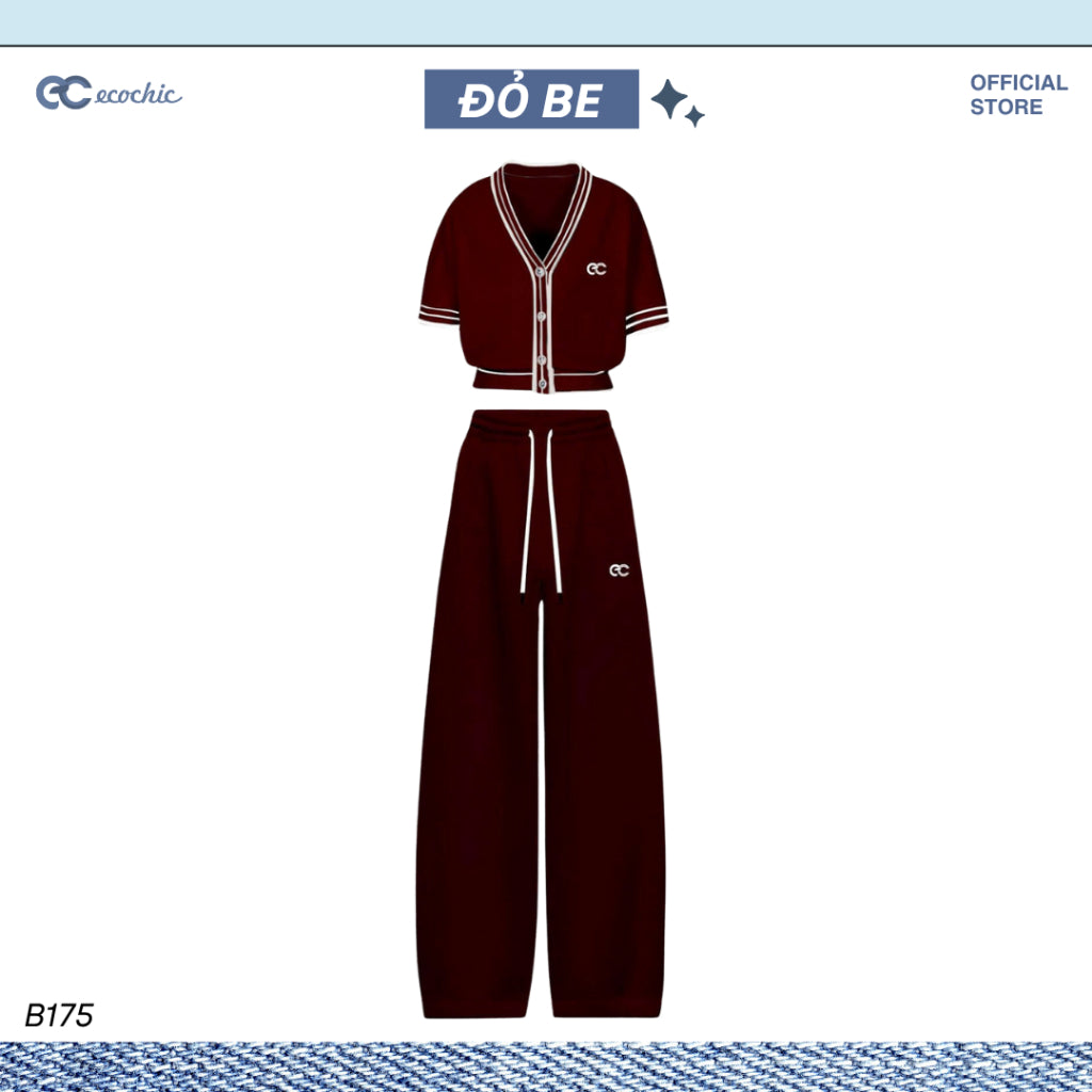 ECOCHIC PREPPY PLAY Cardigan Set with Lines, High Quality Material, Elegant and Luxurious, Korean Style, Genuine Product B175 