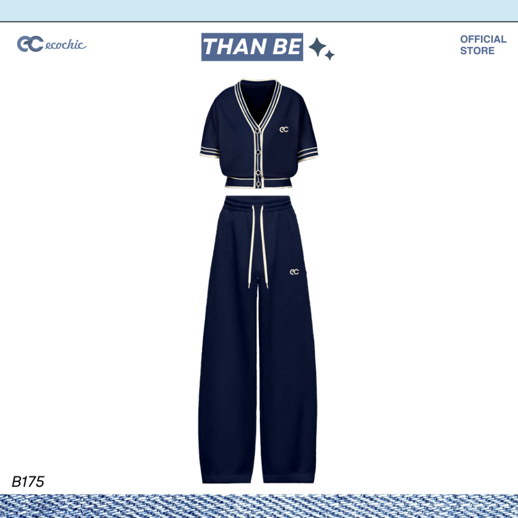 ECOCHIC PREPPY PLAY Cardigan Set with Lines, High Quality Material, Elegant and Luxurious, Korean Style, Genuine Product B175 