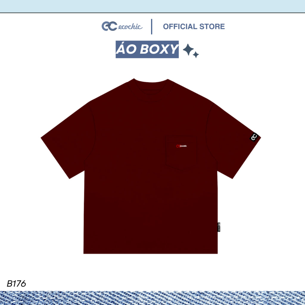 ECOCHIC T-Shirt Boxy Form Loose Boxy Men's and Women's T-Shirt With Chest Pocket 2-Way Cotton Basic Easy to Mix and Match Genuine B176 