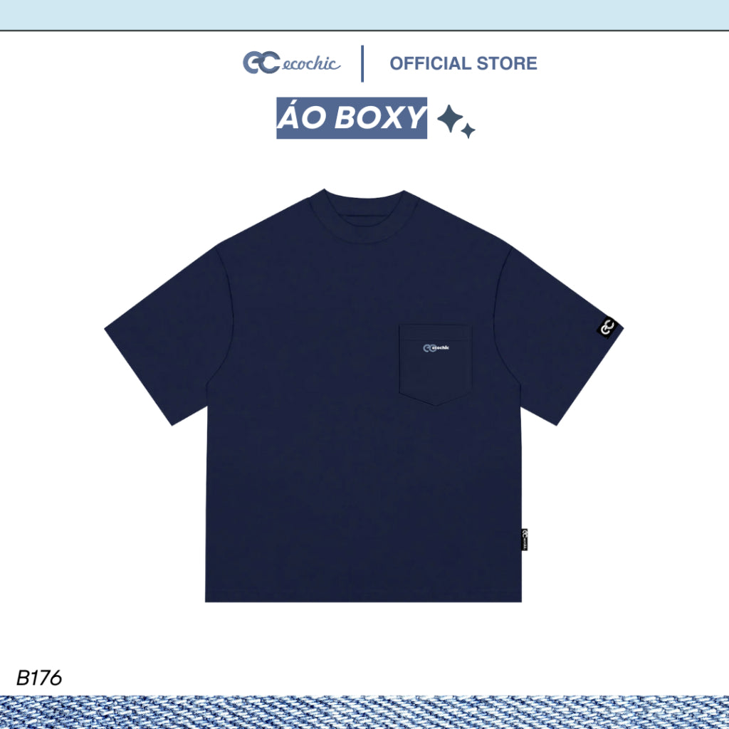 ECOCHIC T-Shirt Boxy Form Loose Boxy Men's and Women's T-Shirt With Chest Pocket 2-Way Cotton Basic Easy to Mix and Match Genuine B176 