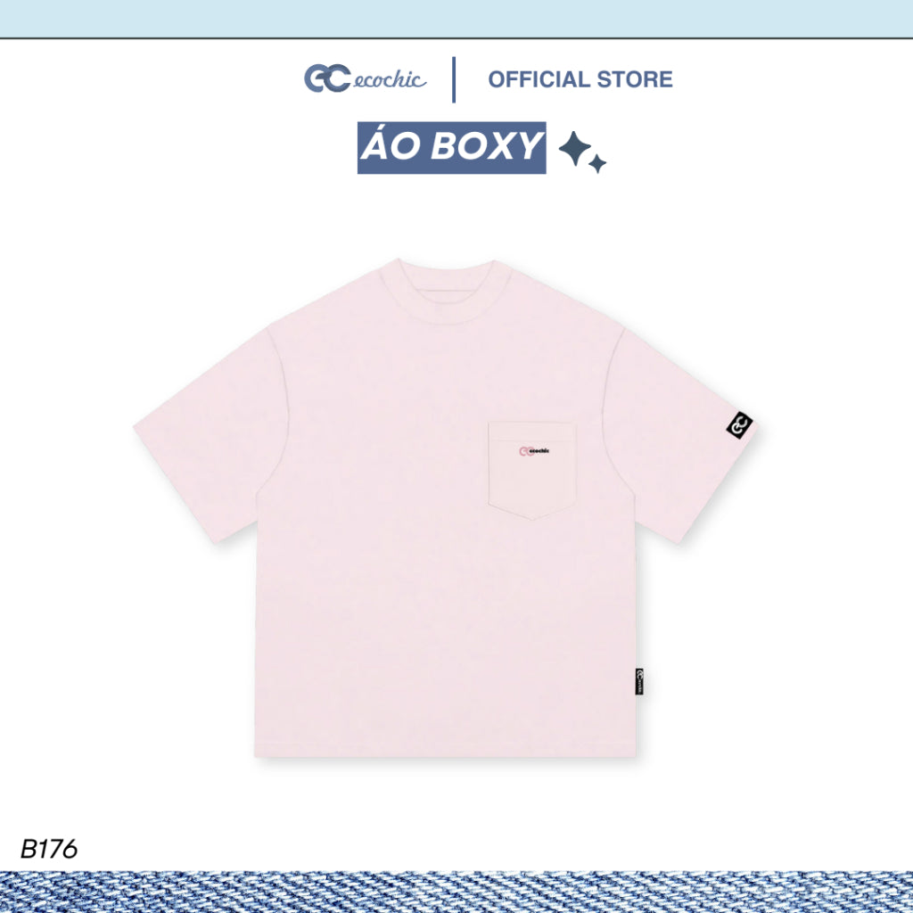 ECOCHIC T-Shirt Boxy Form Loose Boxy Men's and Women's T-Shirt With Chest Pocket 2-Way Cotton Basic Easy to Mix and Match Genuine B176 