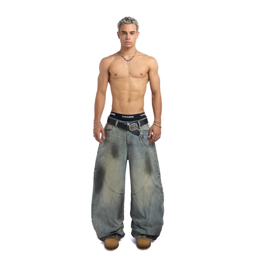 HADES ASTRAL DENIM PANTS - Wide-Leg Tie-dye Denim Pants - Genuine HADES Brand