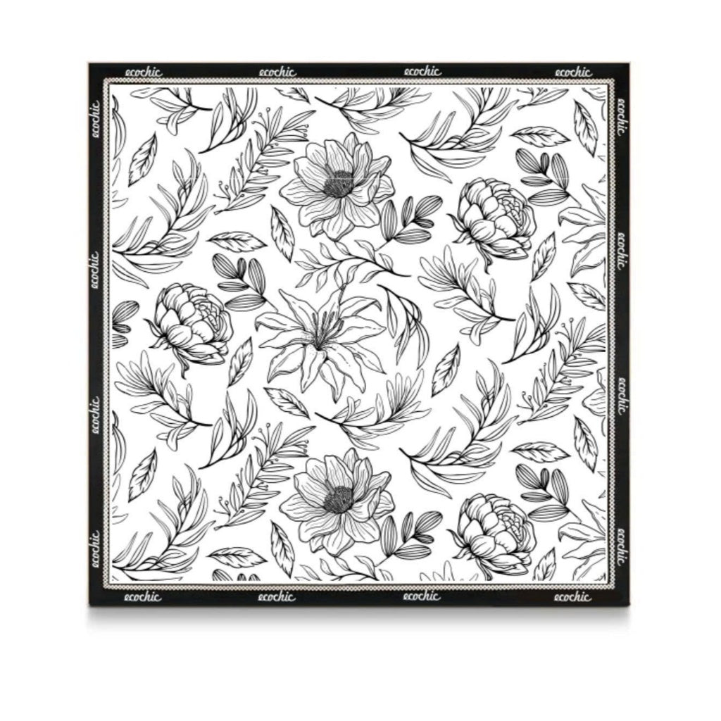 (GIFT) Unisex Square Silk Scarf ECOCHIC Bandana Floral Turban Scarf with Border Summer Print