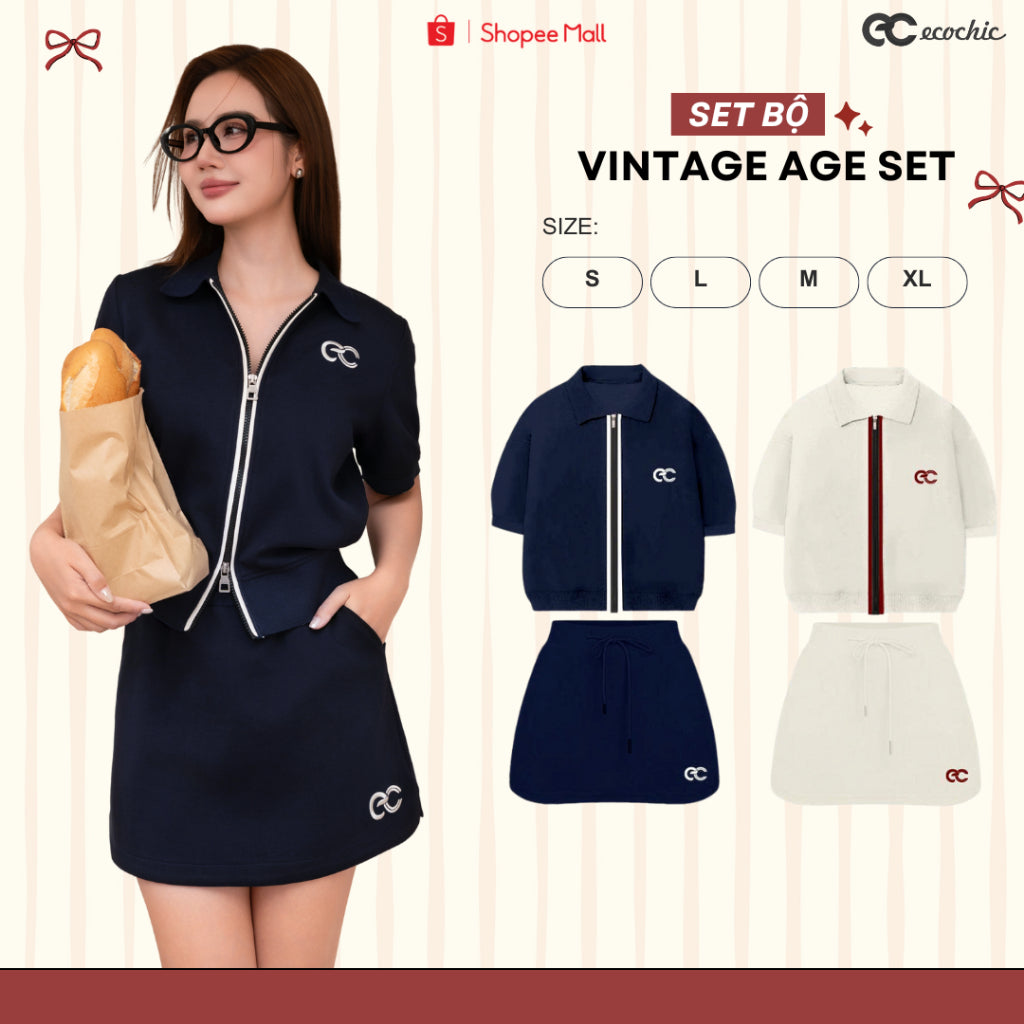 Set Bộ Váy ECOCHIC CITY FLOW Áo Polo Halfzip Phối Line Chân Váy Có Lót Trong Chất Liệu Cao Cấp Mềm Mịn Chính Hãng B174