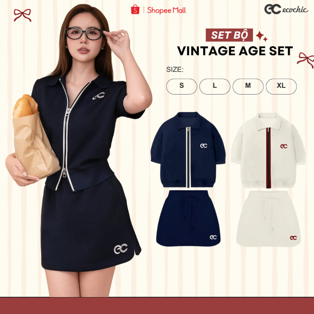 Set Bộ Váy ECOCHIC CITY FLOW Áo Polo Halfzip Phối Line Chân Váy Có Lót Trong Chất Liệu Cao Cấp Mềm Mịn Chính Hãng B174