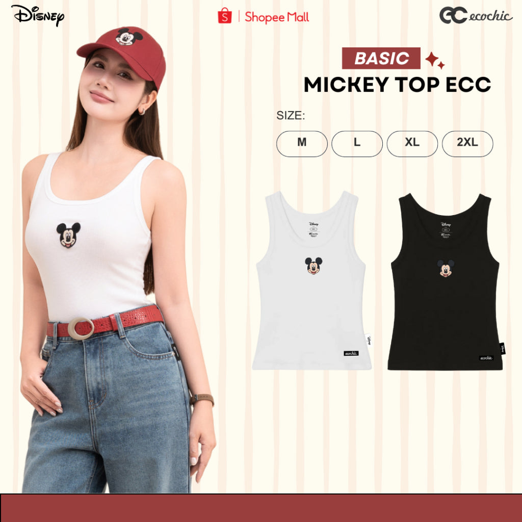 MICKEY ECOCHIC Tank Top, Ribbed Cotton Material, Cool, Soft, Genuine, Disney Copyright TT014